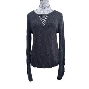 Lucky Brand Lace Up V Neck Knit Sweater